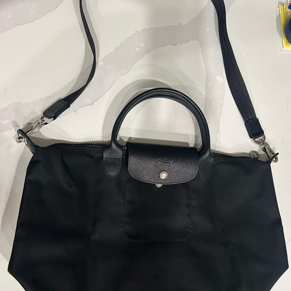 Longchamp Black Zippered foldable tote Bag